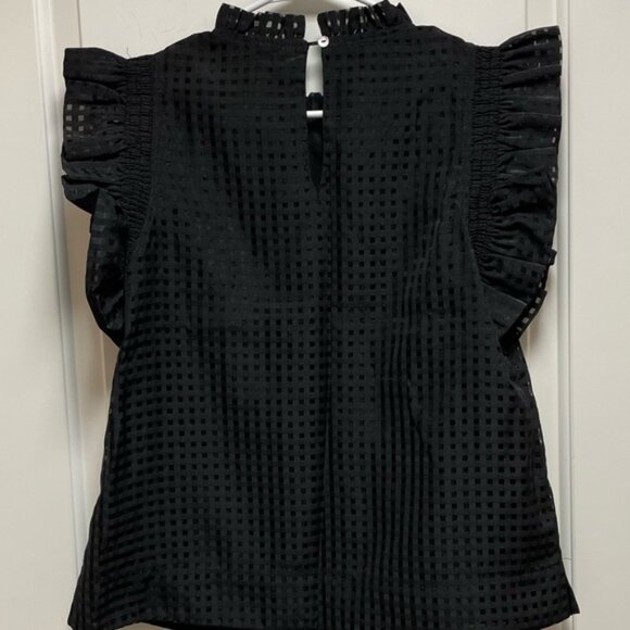 🖤 Boho Small Bohemian Ruffle Sleeve Top Check Pattern Preppy Y2K Sheer ADORBS! - Picture 7 of 11